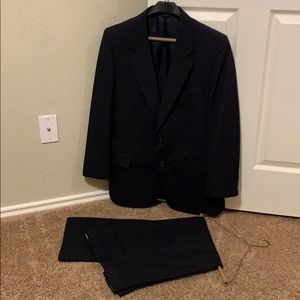 2 pc suit black pinstriped slacks & coat